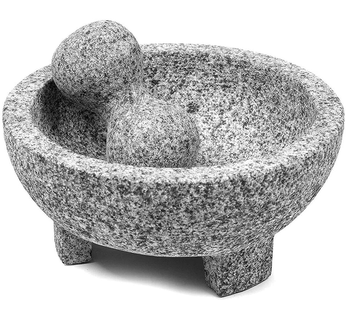 Kitchen Granite Mortar and Pestle Set - 8 Inch Natural Stone Molcajete Mexicano for Spices, Seasonings, Pastes