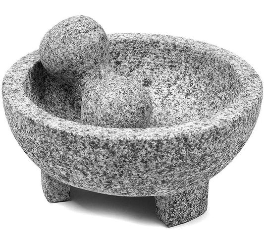 Kitchen Granite Mortar and Pestle Set - 8 Inch Natural Stone Molcajete Mexicano for Spices, Seasonings, Pastes