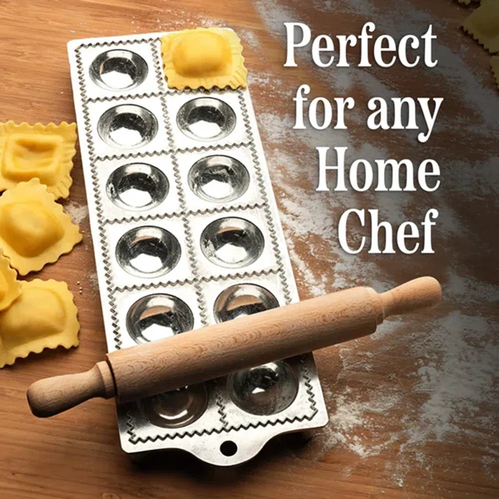 Ravioli Pasta Mold Cutter Wooden Pasta Roller Set