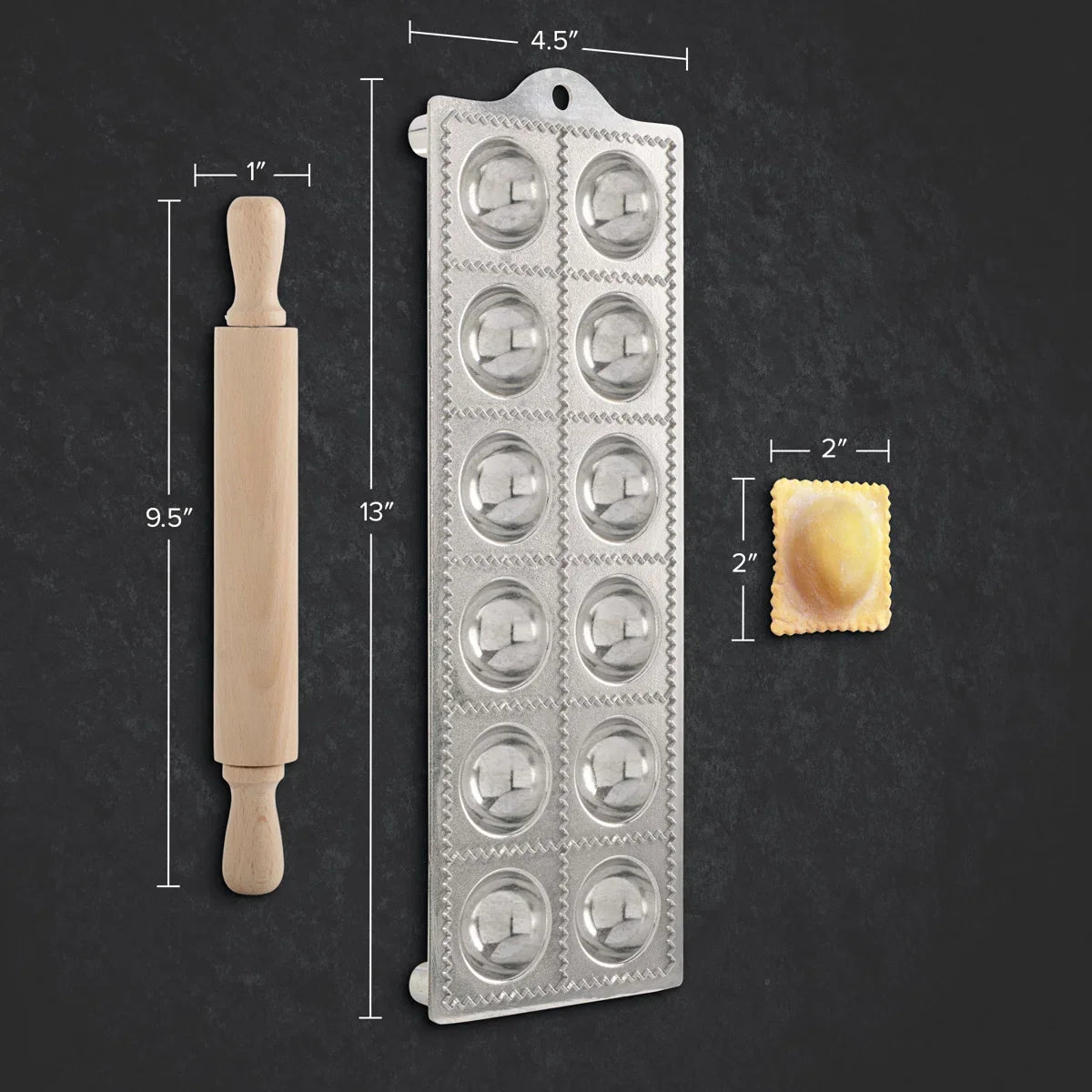 Ravioli Pasta Mold Cutter Wooden Pasta Roller Set