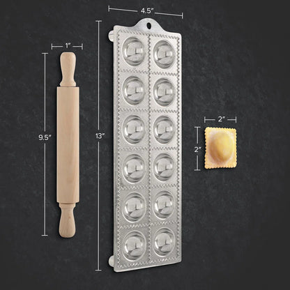 Ravioli Pasta Mold Cutter Wooden Pasta Roller Set