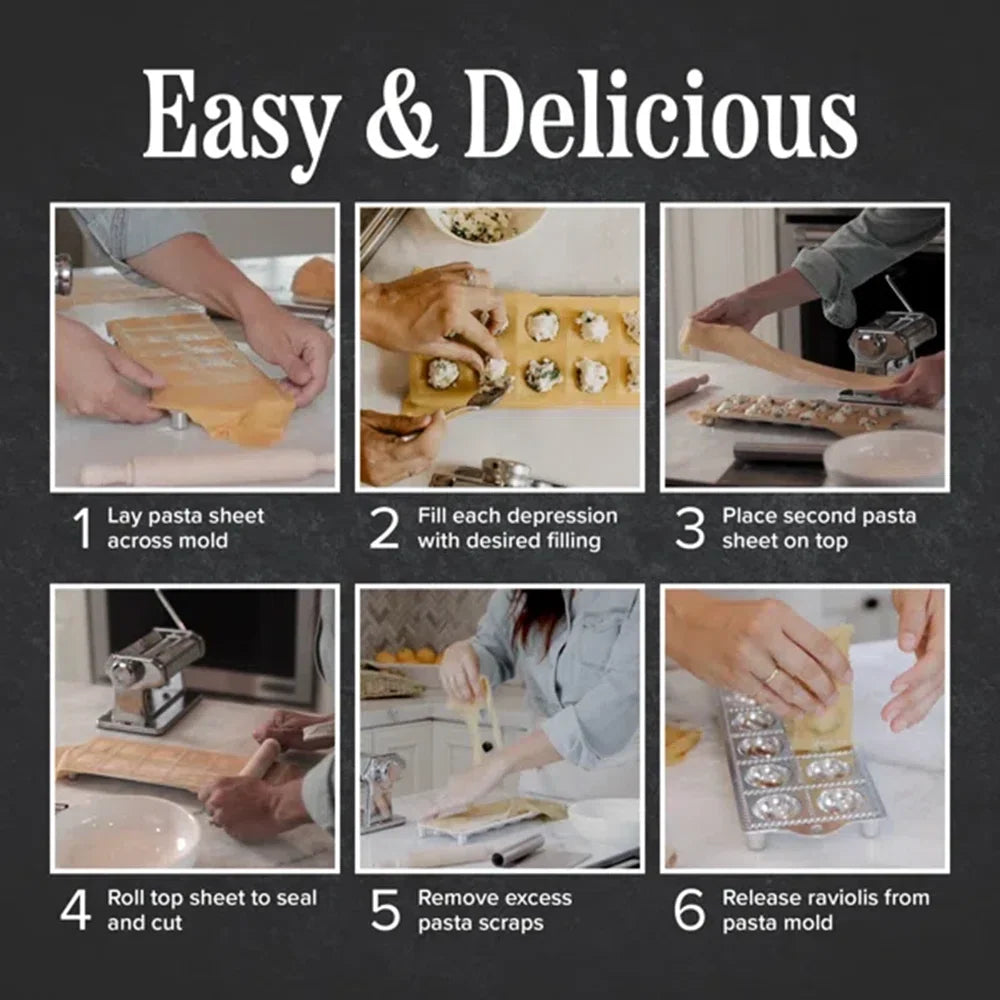 Ravioli Pasta Mold Cutter Wooden Pasta Roller Set