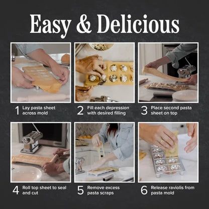 Ravioli Pasta Mold Cutter Wooden Pasta Roller Set