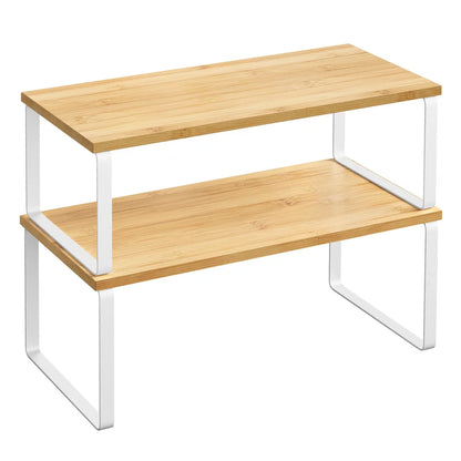 2 Tiers Kitchen Wooden Stackable Storage Rack Counter Shelf Organizer