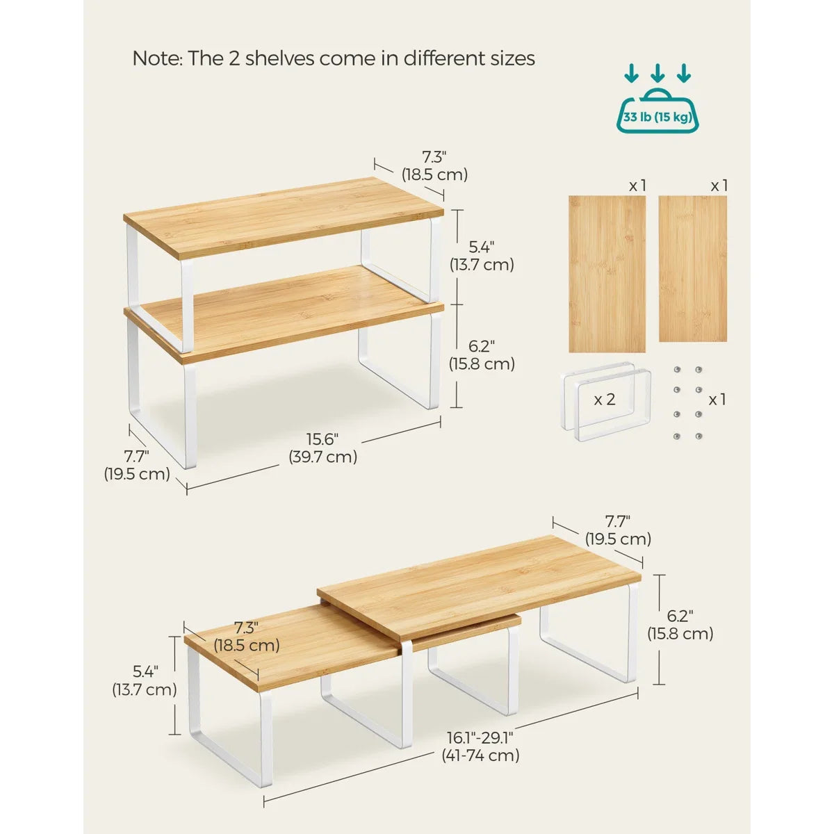2 Tiers Kitchen Wooden Stackable Storage Rack Counter Shelf Organizer