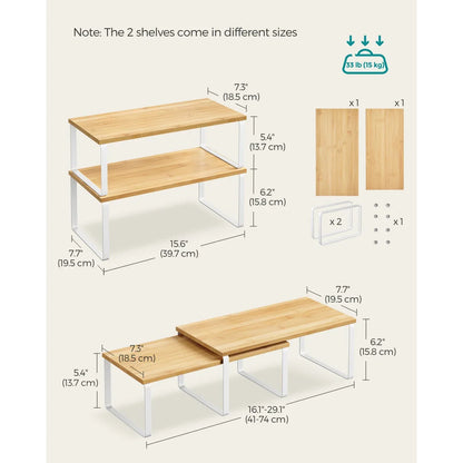 2 Tiers Kitchen Wooden Stackable Storage Rack Counter Shelf Organizer